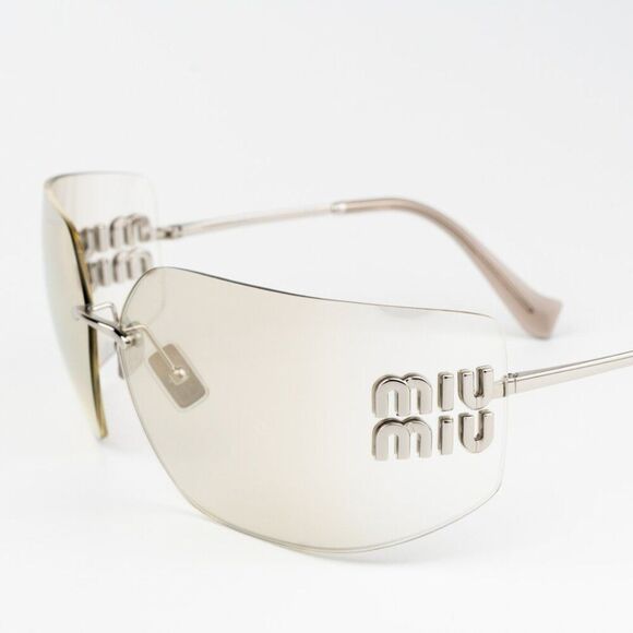 NEW Miu Miu MU54YS 1BC10F Silver Mirror Wraparound Rimless Women Sunglasses main image 13